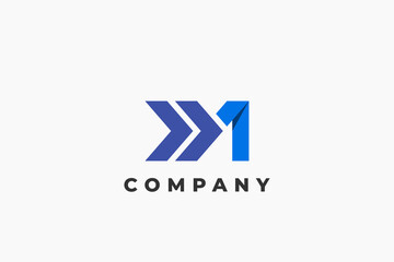 double arrow and letter x x m modern business logo
