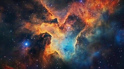 Fototapeta premium A vibrant nebula in space, with swirling clouds of gas and dust creating intricate patterns that resemble a heart shape