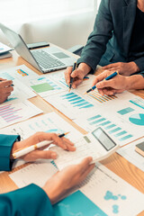 Planning data, annual reports, research and budgets in the office Company discussion with documents...