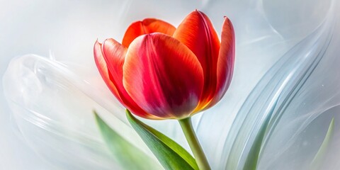 Naklejka premium Single Red Tulip Double Exposure Abstract Art - White Background Stock Photo