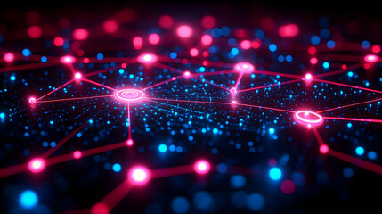 Abstract Network Visualization: Glowing Nodes and Connections in a Digital Space