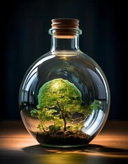 small earth inside a transparent and simple glass bottle 