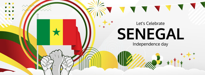 Senegal Independence Day modern greeting banner. 4th April Happy Senegal National Day. Holidays abstract concept. Great for event like carnival, feast poster, support, culture and tourism