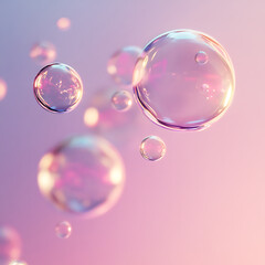 Soap bubbles float in the light in a pastel-toned space