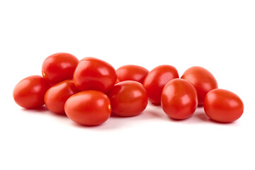 Fresh cherry tomatoes with Sweet basil leaves, isolated on white background.