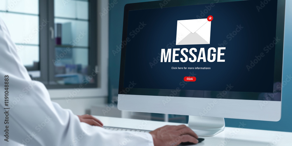 Poster email notification message showing on computer screen brisk. digital marketing message information t