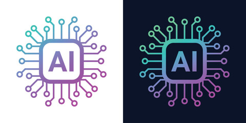 Artificial Intelligence AI Chip in Human Head. Artificial Intelligence icon with Machine learning, digital skills, generative AI, AI technology, algorithm, virtual intelligence and future
