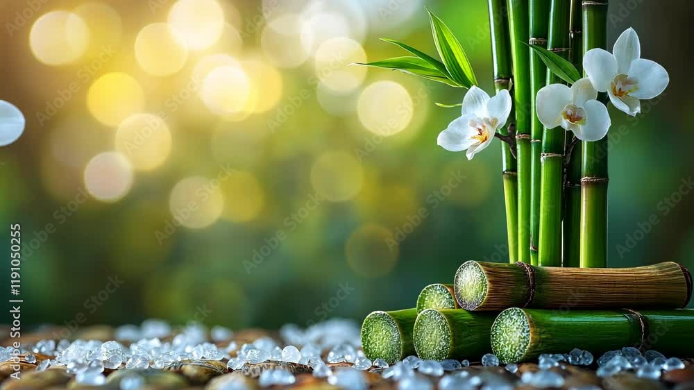 Poster beautiful display of bamboo and orchids with soft bokeh background creating a serene atmosphere in n