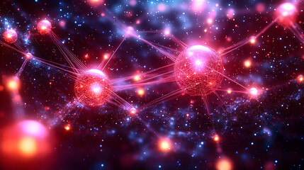 Abstract Network of Glowing Nodes in Cosmic Space. Digital Art