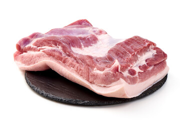 Fresh pork brisket, raw meat, isolated on white background.