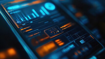 Obraz premium Futuristic digital tablet displaying data analytics graphs and charts.