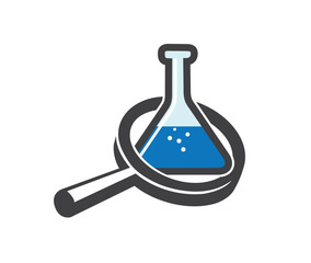 Chemical Lab Beaker Logo Magnifying Vector Science Symbol Design Icon Illustration