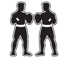 Fototapeta premium Silhouette of a person with boxing gloves, Two men in boxing