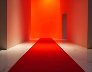 Fototapeta premium Red carpet over a white marble luxury floor, premium corridor, suxcess, business, richness, rich, popularity, business, lifestile, gold, red velvet carpet, white marble walls and column, golden decora