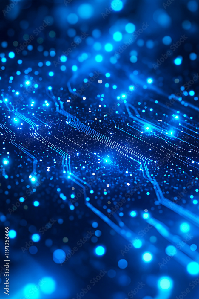 Poster a glowing network of blue digital circuits representing a futuristic data landscape for wallpaper. c