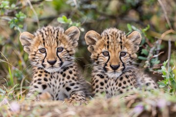 Fototapeta premium Adorable cheetah cubs in natural habitat