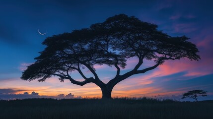 Dramatic Silhouette of Tree During Solar Eclipse at Dusk