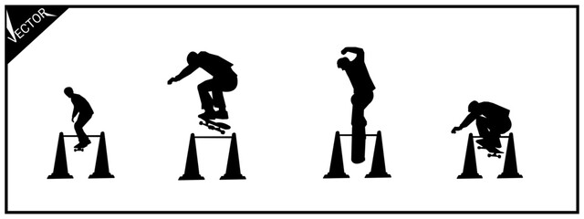 silhouette set of skateboarders. skateboarding,sports,vector illustration.
