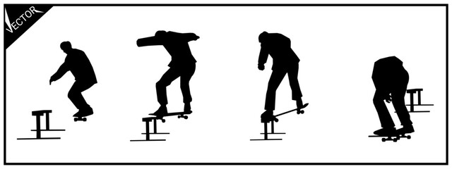 silhouette set of skateboarders. skateboarding,sports,vector illustration.
