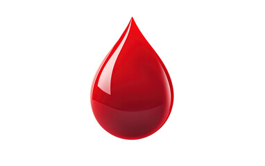 Single glossy red blood drop on transparent or white background,png