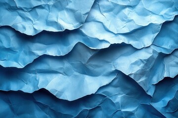Fototapeta premium Abstract texture of crumpled blue paper resembling waves under soft light creates a calming visual effect