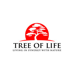 bonsai plant logo with Japanese style illustration