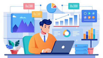 Fototapeta premium AI Generated illustration of a project manager using customer survey data in a corporate conference room to develop service improvement strategies