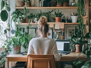 Working from home a cozy plant-filled office environment for remote productivity