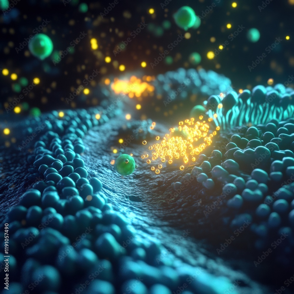 Aufkleber viruses invading cells in a vibrant microscopic landscape during cellular interactions. generative a