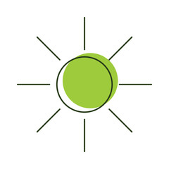 Vector linear illustration of an eco-friendly sun icon on a white background.