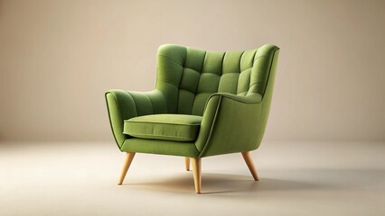 A modern and comfortable armchair in green colors isolated on a light beige background
