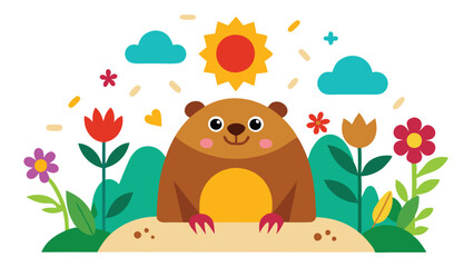 Groundhog cartoon character on nature background 