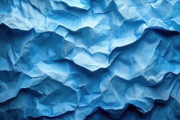 Fototapeta premium Crumpled blue paper creating textured waves with shadows and highlights in a subtle artistic representation