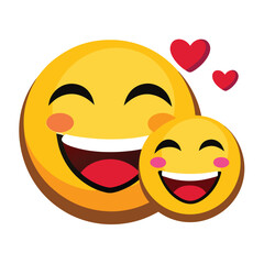 Yellow romantic cute couple emoji smiling face with heart-eyes showing teeth surrounded by red hearts design icon sign silhouette vector illustration on white background