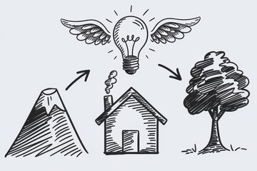 Winged Lightbulb Idea Transforming Nature and Home