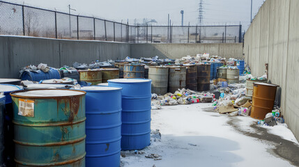 Several barrels of toxic waste at the dump