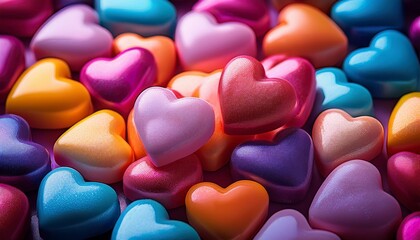 Fototapeta premium Generated image Colorful heart candies background with soft light and vibrant shades 