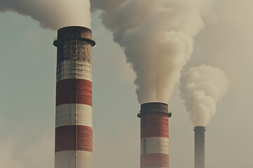 Clouds of smoke billowing from industrial chimneys into the atmo