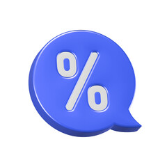 Label with percent, 3d discount symbol. App icon	blue color