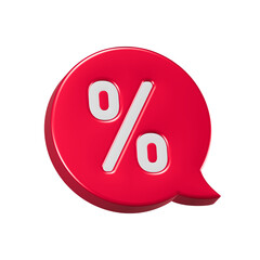 Label with percent, 3d discount symbol. App icon red color