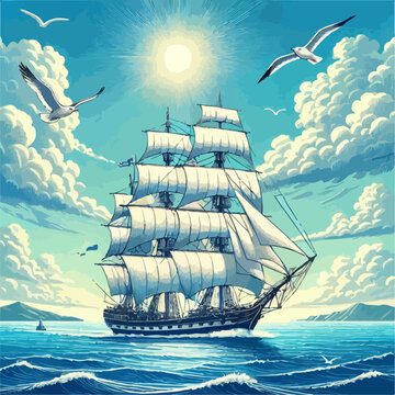 illustration of a salling  ship in the sea