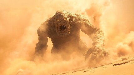 Water golem battling a sandstorm in the desert