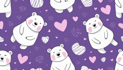 Cute Polar Bear Pattern with Hearts seamless