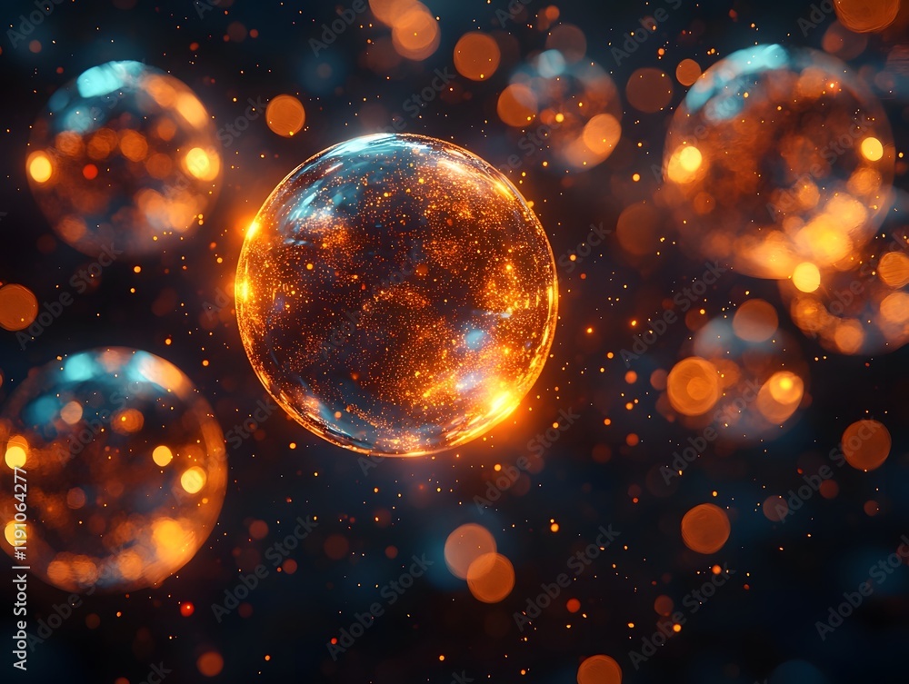 Poster glowing sentiment bubbles floating in cosmic space abstract visualization of emotional data and anal