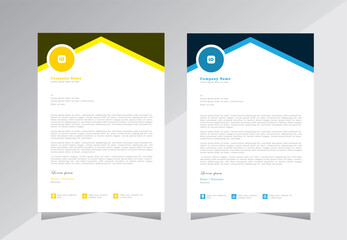 Creative business letterhead template design with yellow and blue colour, A4 size letterhead template with abstract design, Vector letterhead template for business,