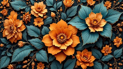 Fototapeta premium Seamless decorative leather flowers background pattern