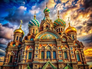 Fototapeta premium St. Petersburg Church of the Savior on Spilled Blood: Intricate Details & Vibrant Mosaics, Urban Exploration Photography