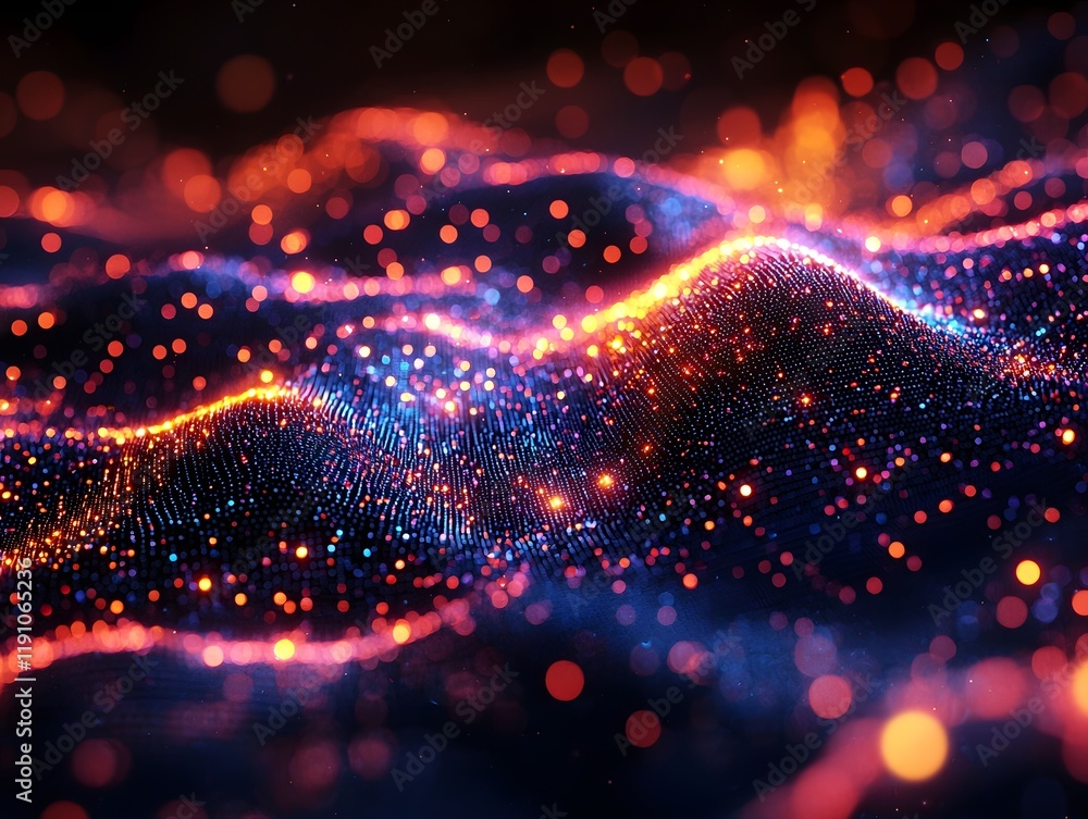 Poster glowing sentiment clusters in a 3d machine learning interface visualizing emotion driven data