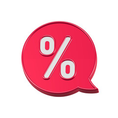 Label with percent, 3d discount symbol. App icon red color