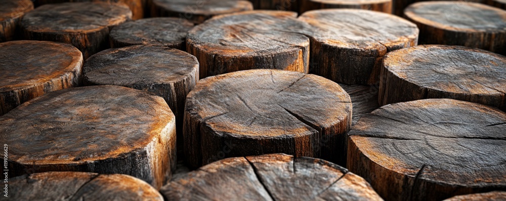 Poster many circular wooden logs showing growth rings creating textured surface